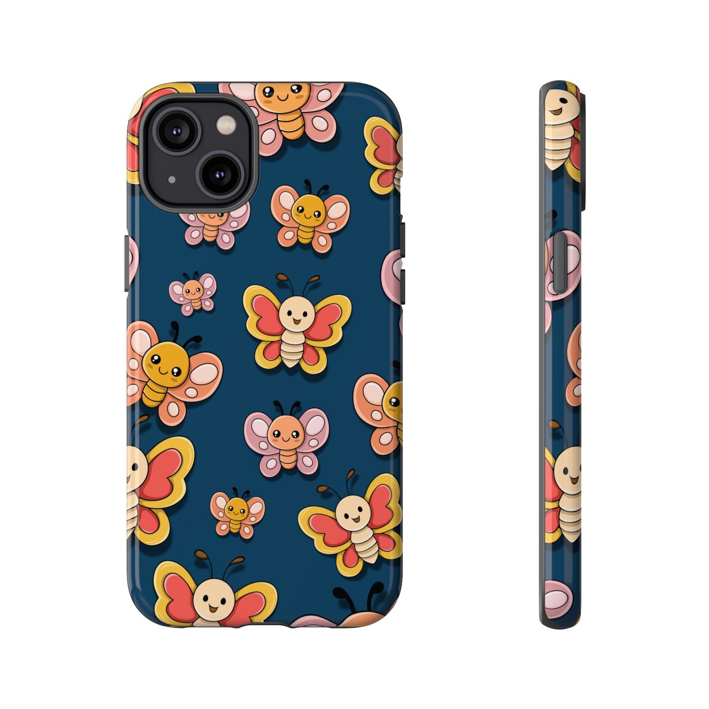 Dark Blue Butterfly Sticker Design Phone Case - Blue Phone Case - iPhone 14 Plus / Glossy