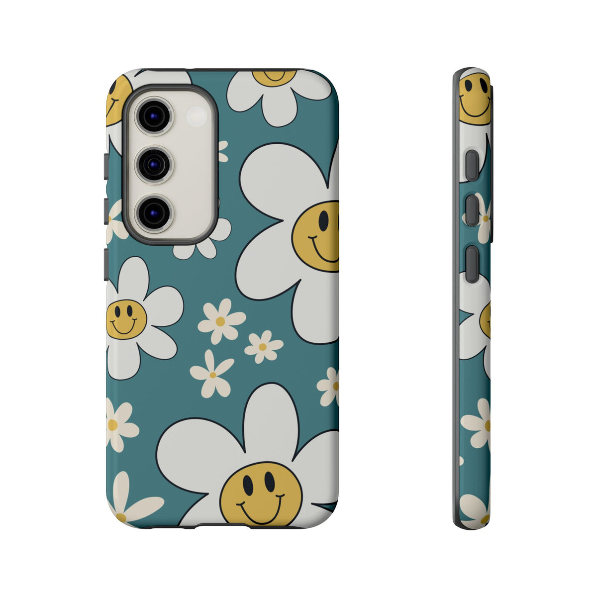 Fun Retro Daisy Pattern with Light Blue Background Phone Case - Blue Phone Case - Samsung Galaxy S23 / Glossy