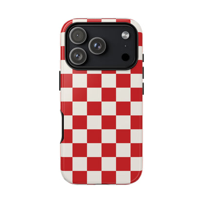 iPhone 17 Pro / Glossy Phone Case - ’Red Checkered Pattern’ Phone Case