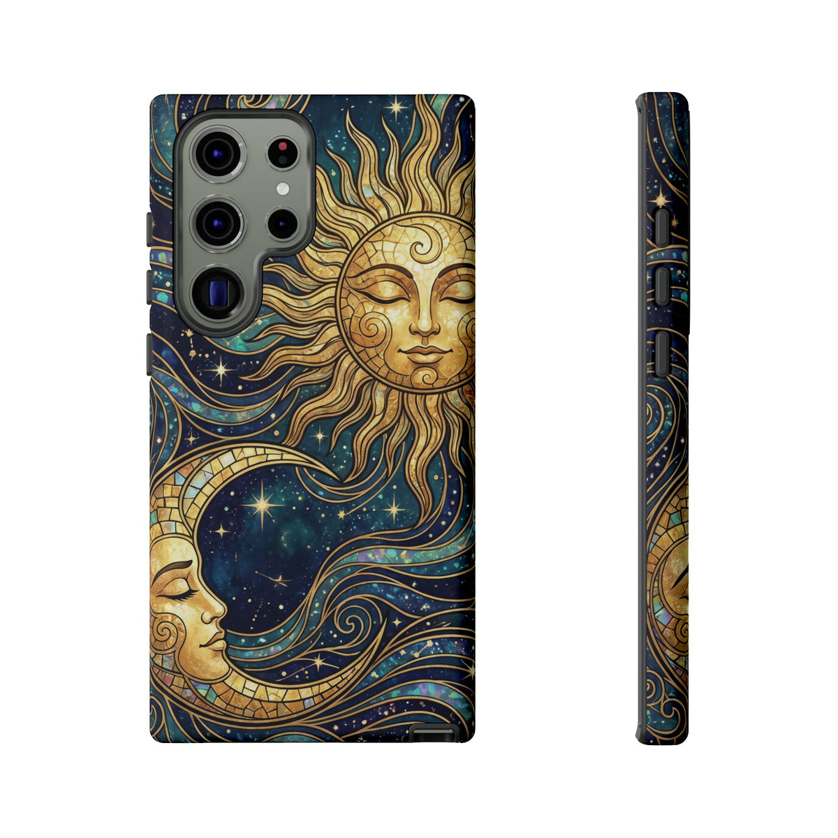 Elegant Teal & Gold Sun and Moon Phone Case