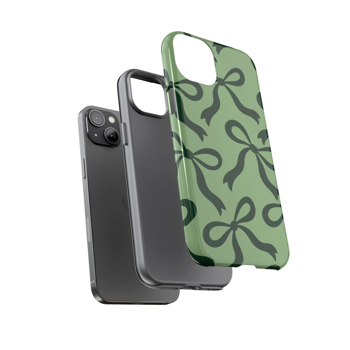 Bold Sage Green and Forest Green Bow Pattern Phone Case - Green Phone Case