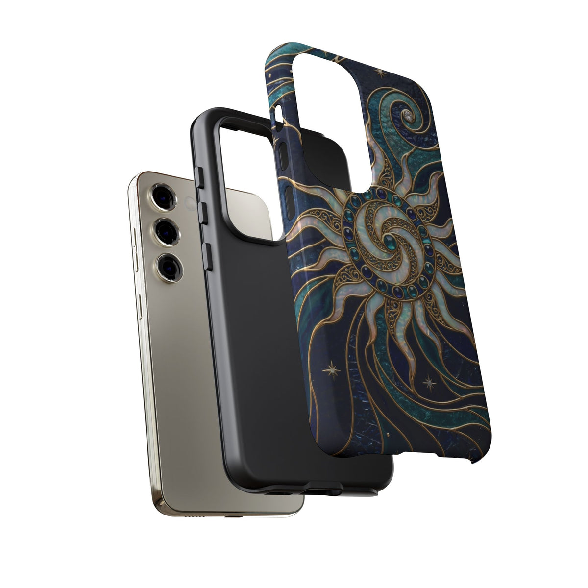 Elegant Teal & Gold Cosmic Sunburst Phone Case