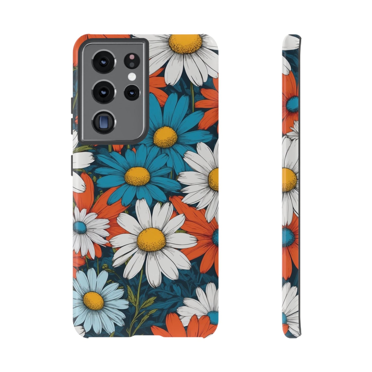 Samsung Galaxy S21 Ultra / Glossy Phone Case - Pop Art Daisies Illustration ’Red & Blue’ Phone Case