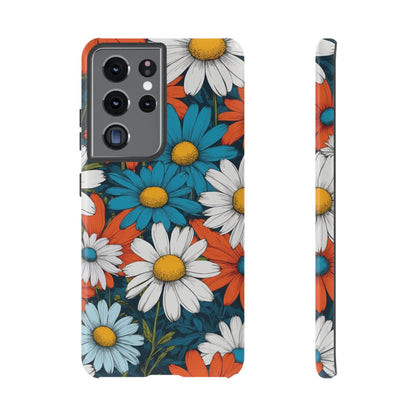 Samsung Galaxy S21 Ultra / Glossy Phone Case - Pop Art Daisies Illustration ’Red & Blue’ Phone Case