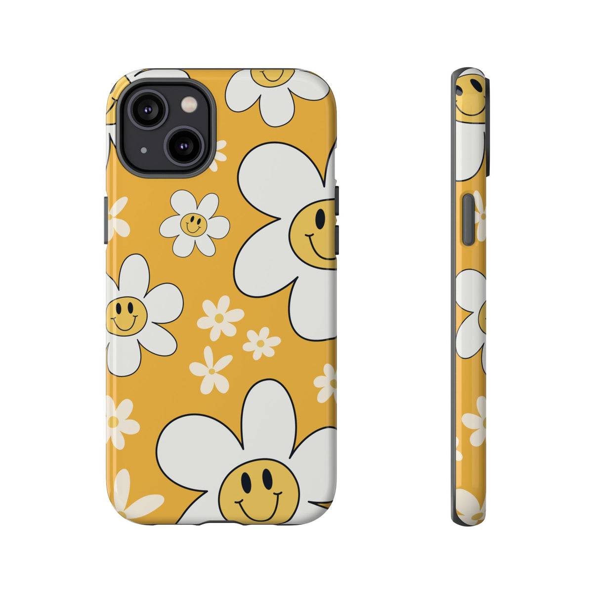 Fun Retro Daisy Pattern with Yellow Background Phone Case - Yellow Phone Case - iPhone 14 Plus / Glossy