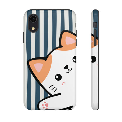 Playful Peakaboo Cat with Blue Stripe Pattern Phone Case - Blue Phone Case - iPhone XR / Glossy