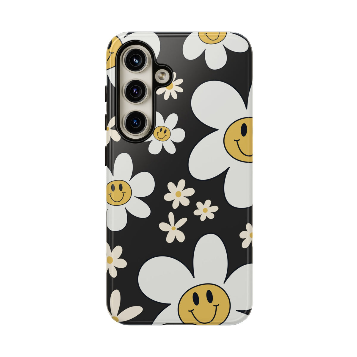 Fun Retro Daisy Pattern with Dark Grey Background Phone Case - Grey Phone Case - Samsung Galaxy S24 / Glossy
