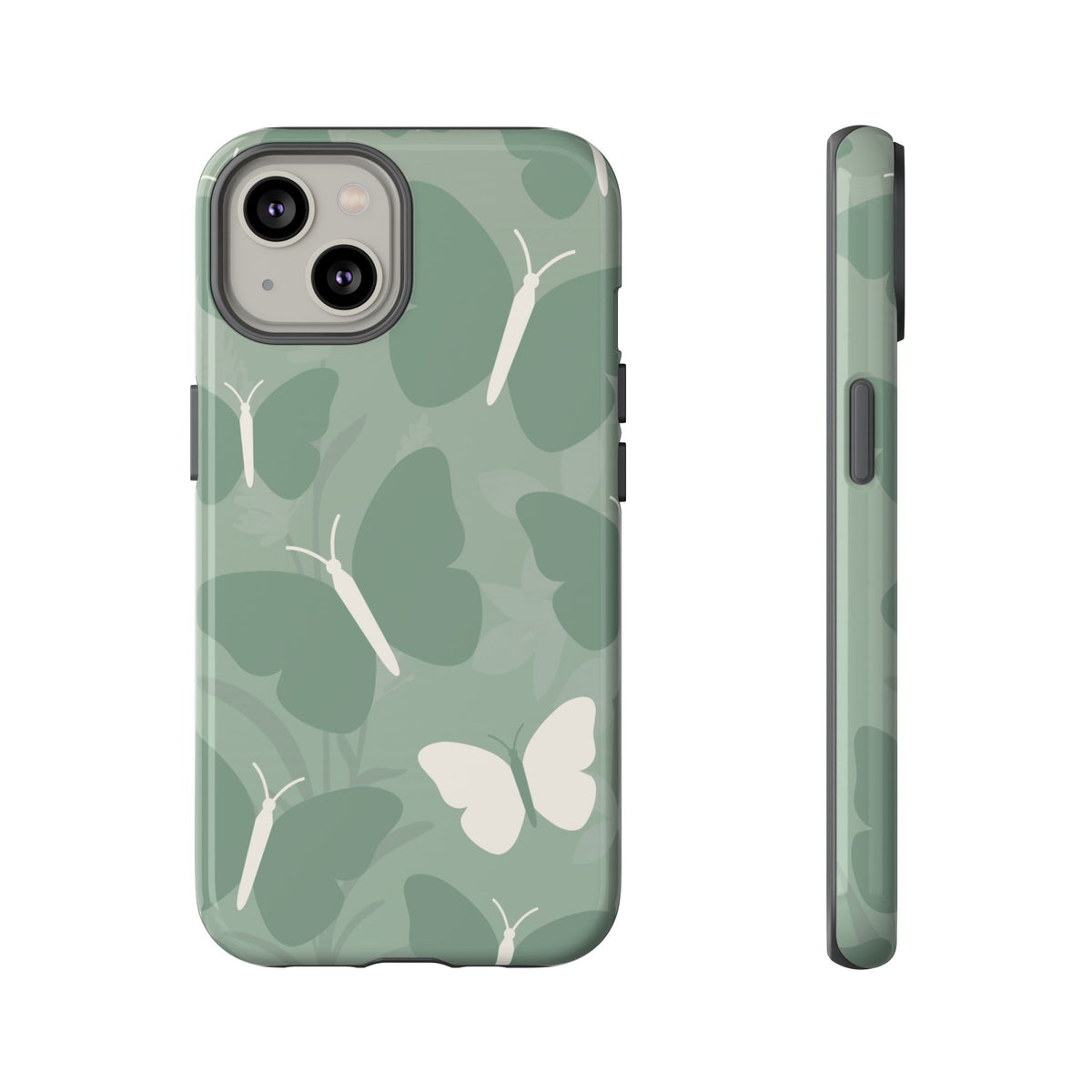 Minimalist Mint Green Butterfly Pattern Phone Case - Green Phone Case - iPhone 14 / Glossy