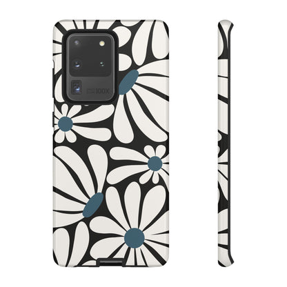Retro Black Daisy Pattern Phone Case - Black Phone Case - Samsung Galaxy S20 Ultra / Glossy