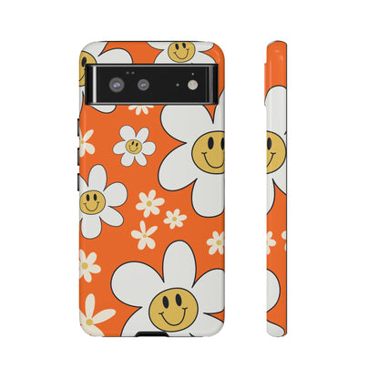 Fun Retro Daisy Pattern with Orange Background Phone Case - Orange Phone Case - Google Pixel 6 / Glossy
