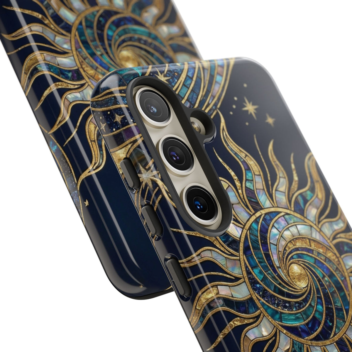 Elegant Navy & Gold Solar Spiral Phone Case
