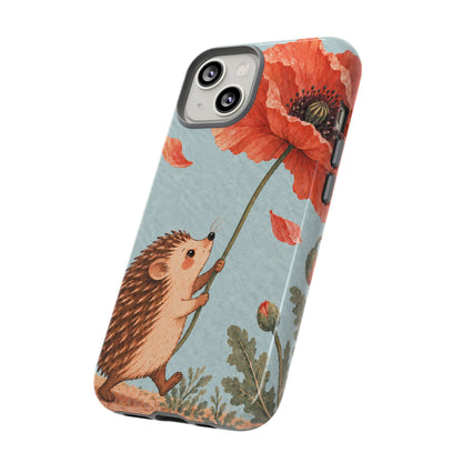 Whimsical Pale Blue Hedgehog and Poppy Phone Case - Blue Phone Case