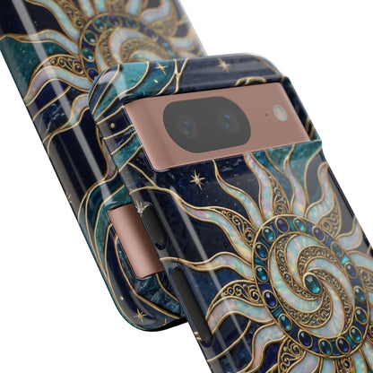 Elegant Teal & Gold Cosmic Sunburst Phone Case