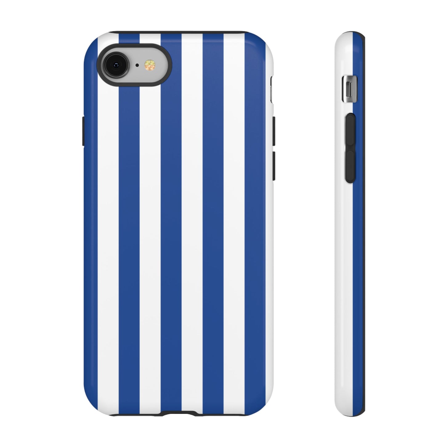 iPhone 8 / Glossy Phone Case - Simple Blue & White Stripe Pattern Phone Case