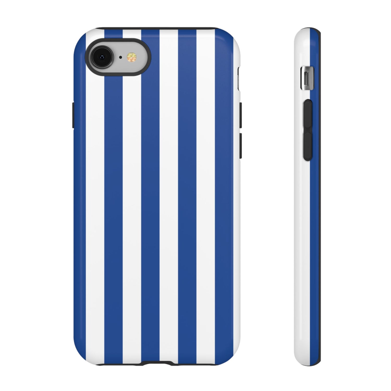 iPhone 8 / Glossy Phone Case - Simple Blue & White Stripe Pattern Phone Case