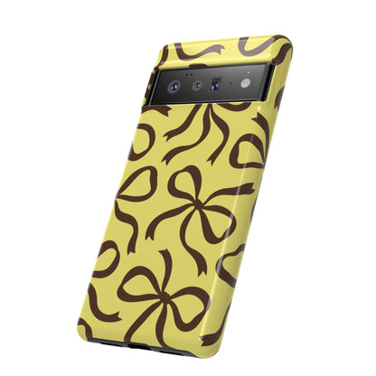 Bold Butter Yellow and Chocolate Brown Bow Pattern Phone Case