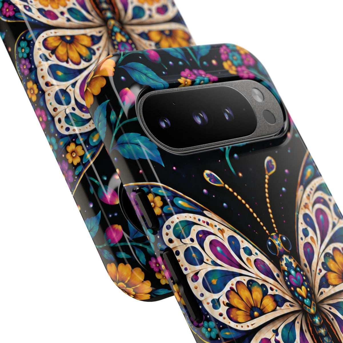 Vibrant Purple and Teal Calavera Butterfly Phone Case - Multicolor Phone Case