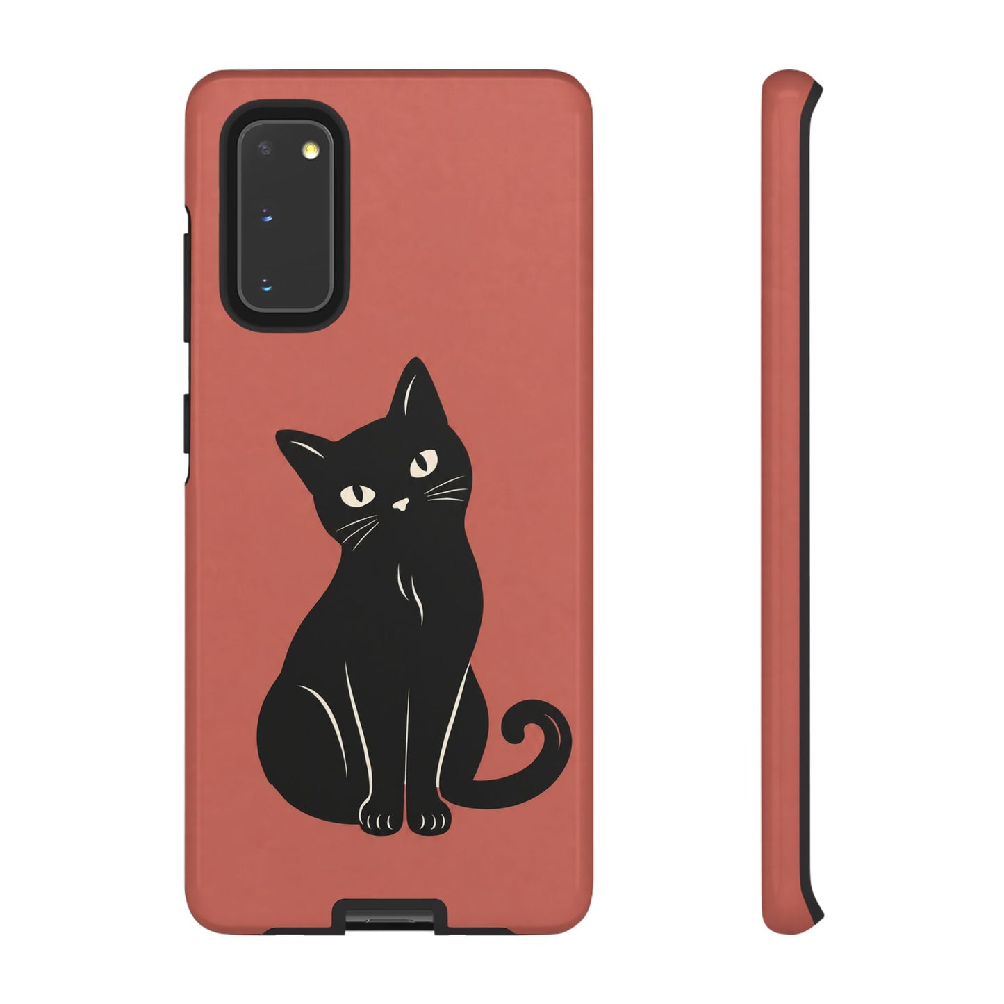 Minimalist Coral Red & Black Cat Phone Case
