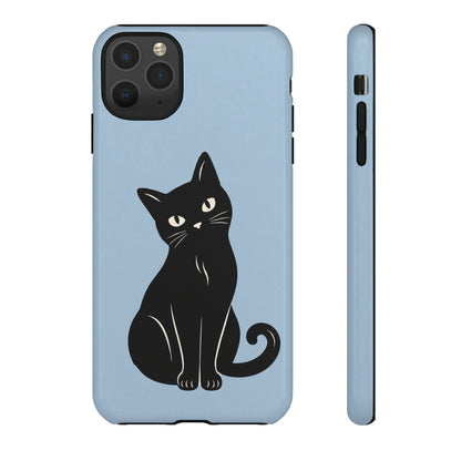 Minimalist Powder Blue & Black Cat Phone Case