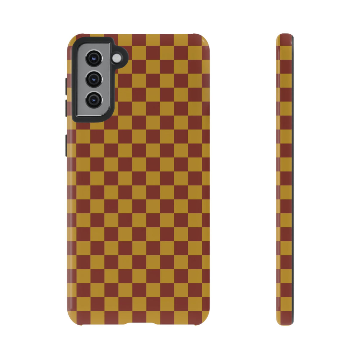 Trendy Mustard & Burgandy Small Checked Pattern Phone Case - Brown Phone Case - Samsung Galaxy S21 Plus / Glossy