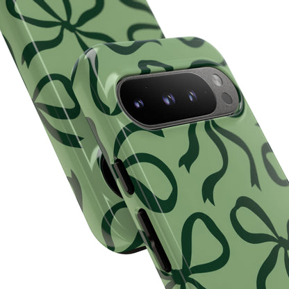 Bold Sage Green and Forest Green Bow Pattern Phone Case