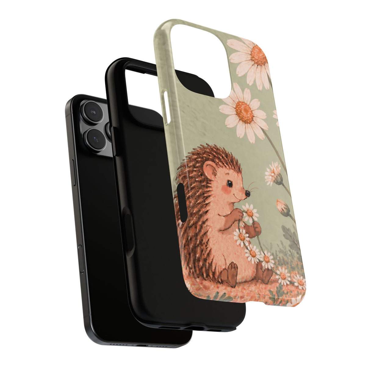 Whimsical Sage Green Hedgehog and Daisy Chain Phone Case - Green Phone Case