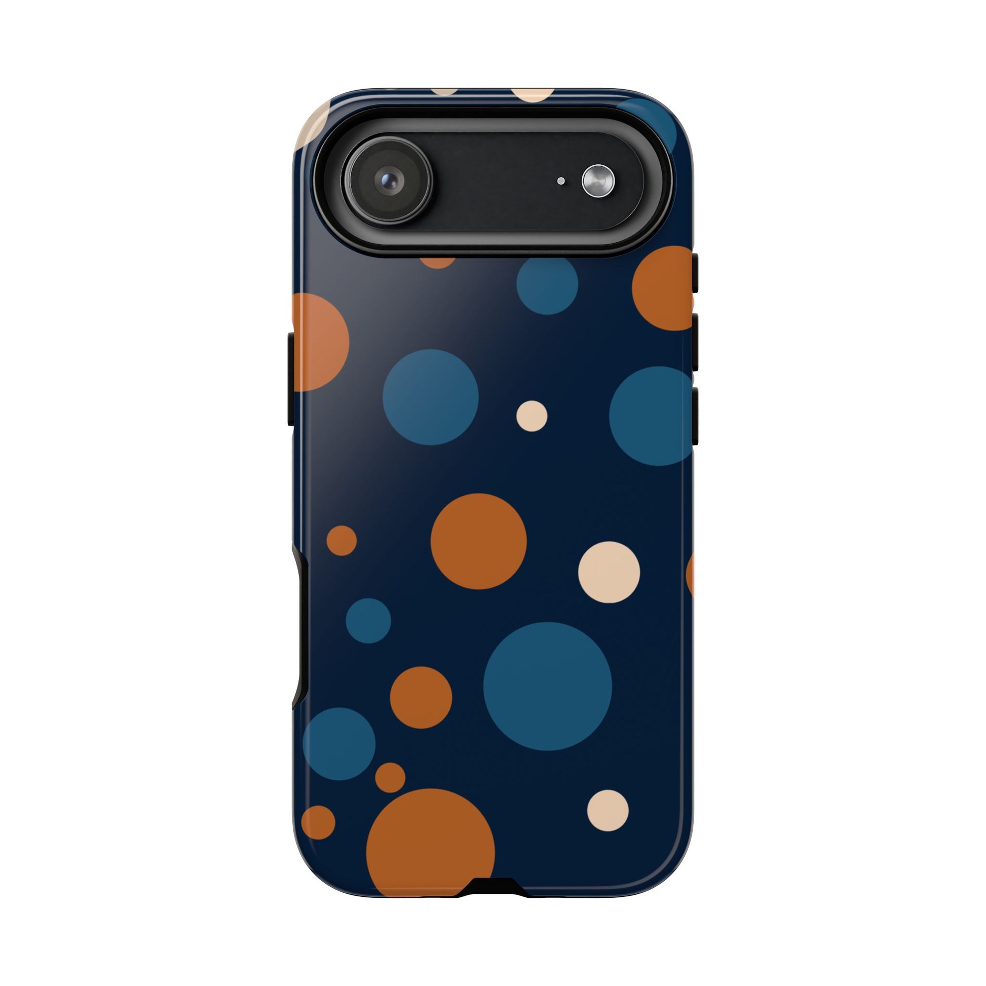 iPhone 17 Air / Glossy Phone Case - ’Bold Navy Blue & Orange / White Dot Pattern’ Phone Case