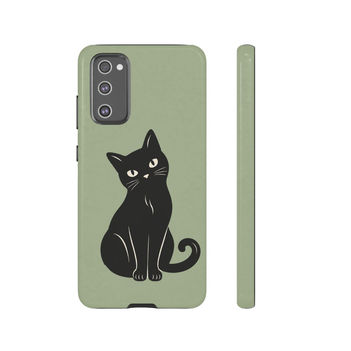 Minimalist Sage Green & Black Cat Phone Case