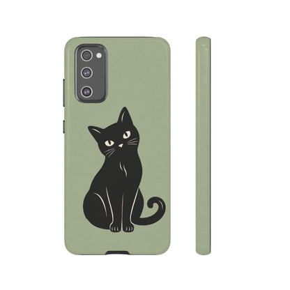 Minimalist Sage Green & Black Cat Phone Case