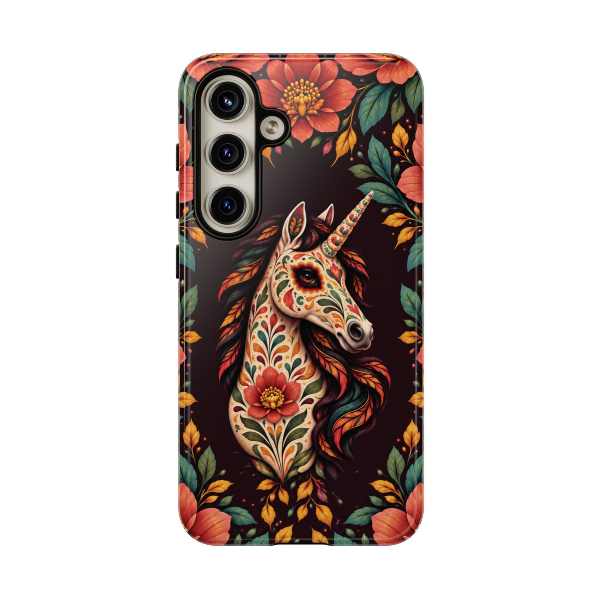 Elegant Terracotta and Teal Calavera Unicorn Phone Case - Phone Case - Samsung Galaxy S24 / Glossy