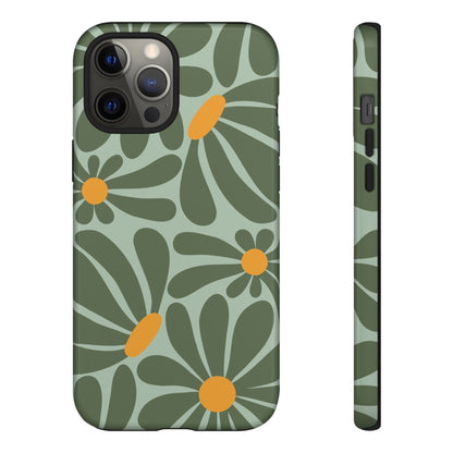iPhone 12 Pro Max / Glossy Phone Case - Retro Green Daisy Pattern Phone Case