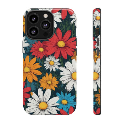 iPhone 13 Pro / Glossy Phone Case - Pop Art Daisies Illustration ’Red & Orange’ Phone Case