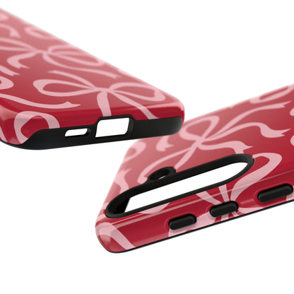 Bold Raspberry Red and Blush Pink Bow Pattern Phone Case