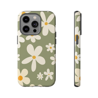 Chic Green Daisy Pattern Phone Case - Green Phone Case - iPhone 14 Pro / Glossy