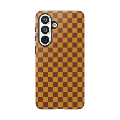 Trendy Mustard & Burgandy Small Checked Pattern Phone Case - Brown Phone Case - Samsung Galaxy S26 Plus / Glossy