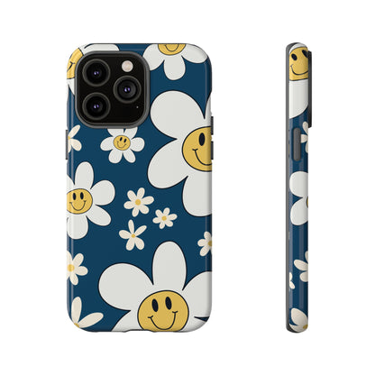 Fun Retro Daisy Pattern with Blue Background Phone Case - Blue Phone Case - iPhone 14 Pro Max / Glossy