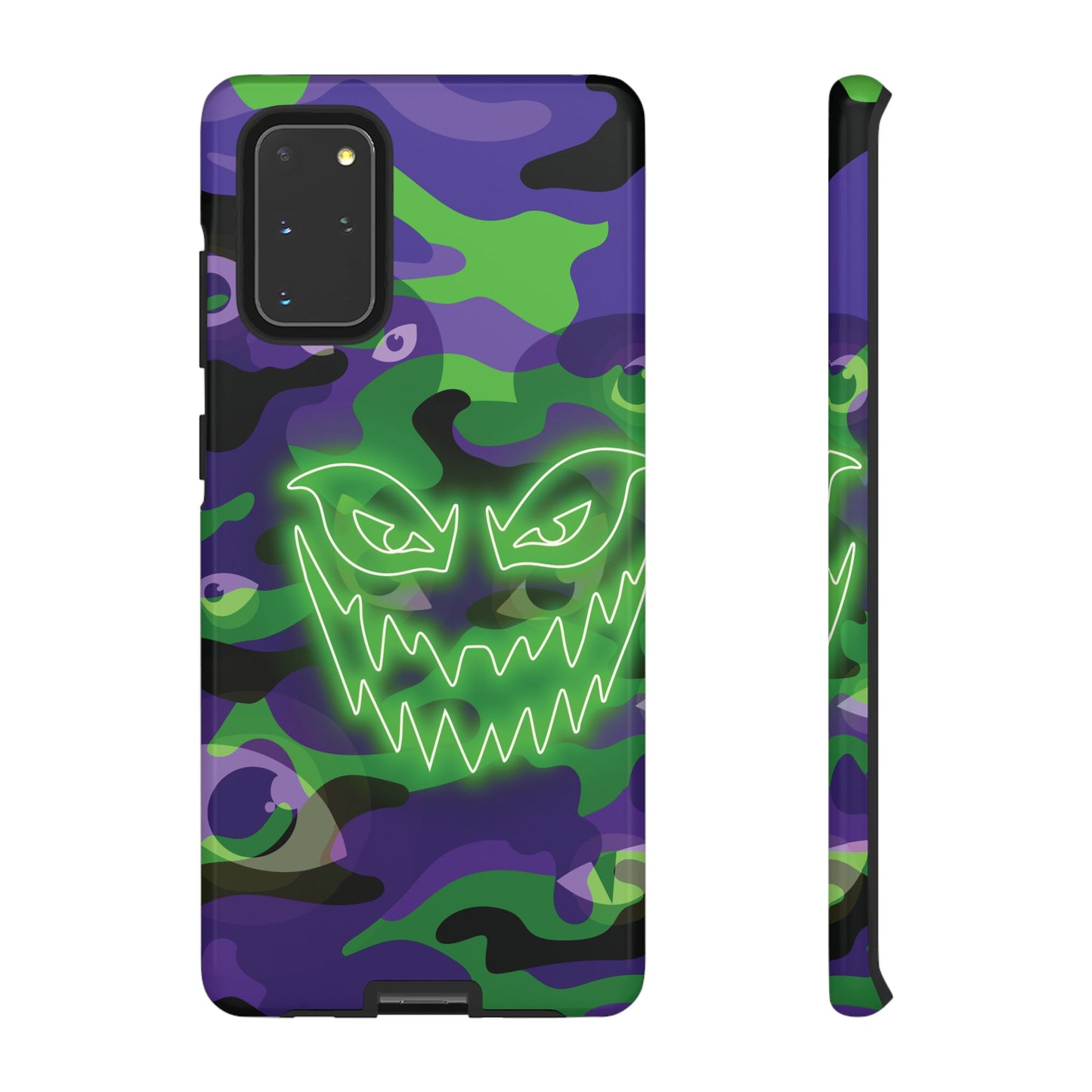 Samsung Galaxy S20+ / Glossy Phone Case - Green & Purple Neon Face Camo Phone Case