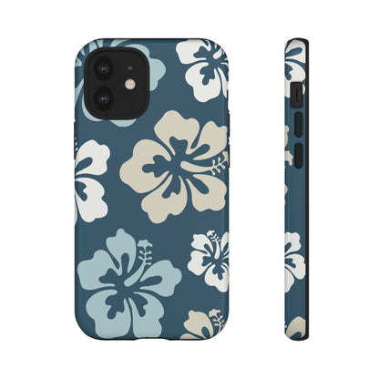 iPhone 12 Mini / Glossy Phone Case - ’Blue Hibiscus Retro Pattern #1’ Phone Case