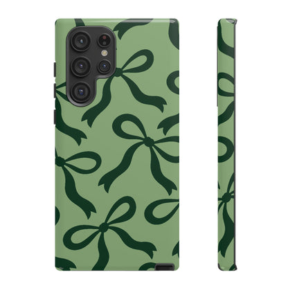 Bold Sage Green and Forest Green Bow Pattern Phone Case - Green Phone Case - Samsung Galaxy S22 Ultra / Glossy