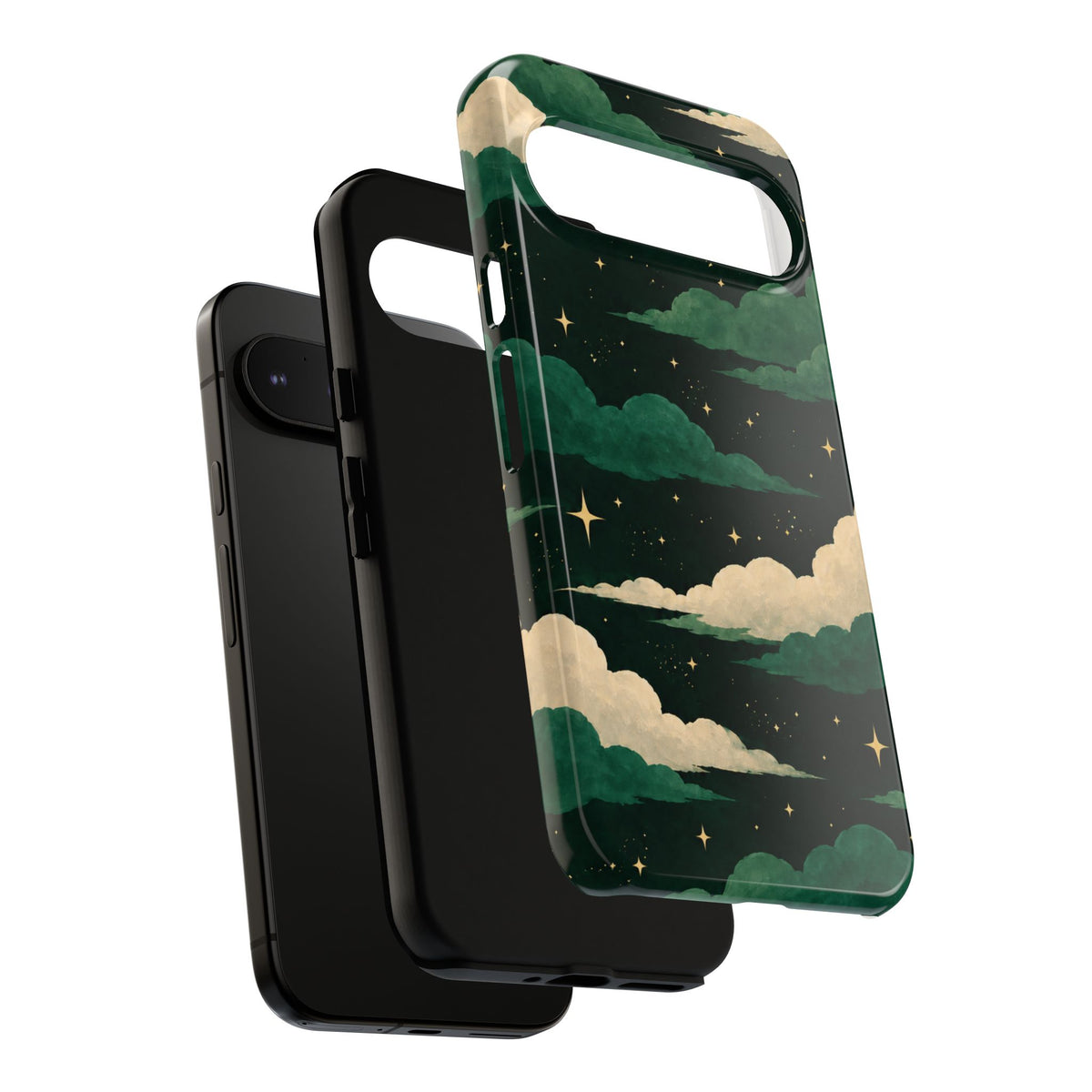 Illustrated Emerald Green Clouds & Stars Phone Case