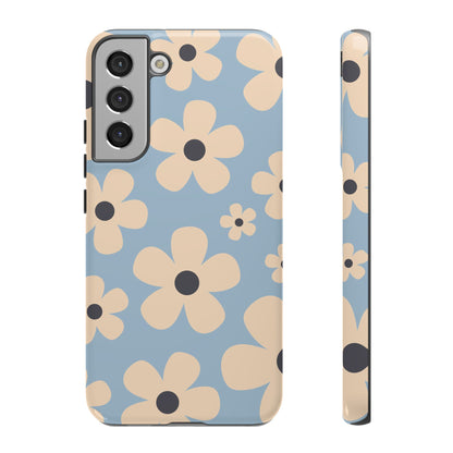 Samsung Galaxy S22 Plus / Glossy Phone Case - Cute Light Blue & Cream Daisy Pattern Phone Case