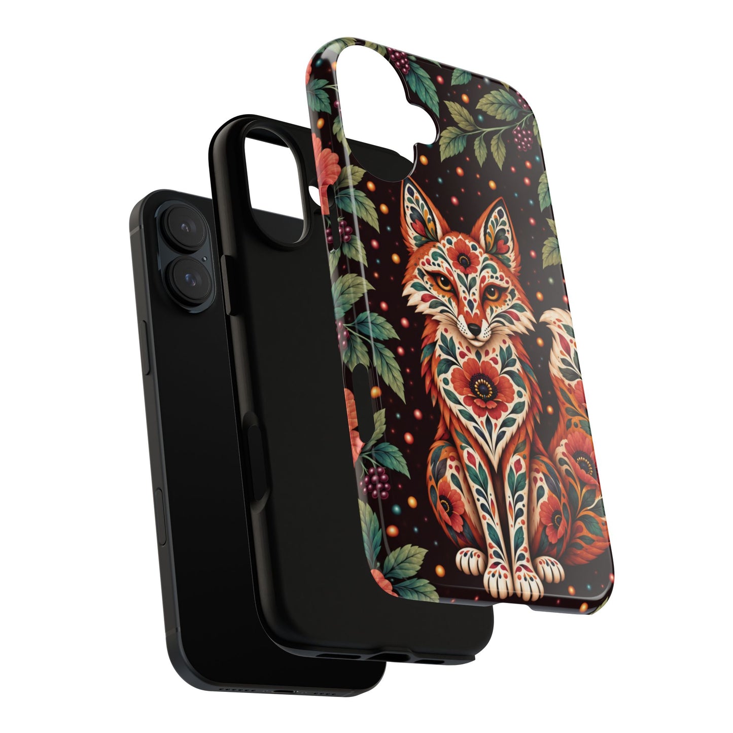 Vibrant Terracotta and Teal Calavera Fox Phone Case - Multicolor Phone Case