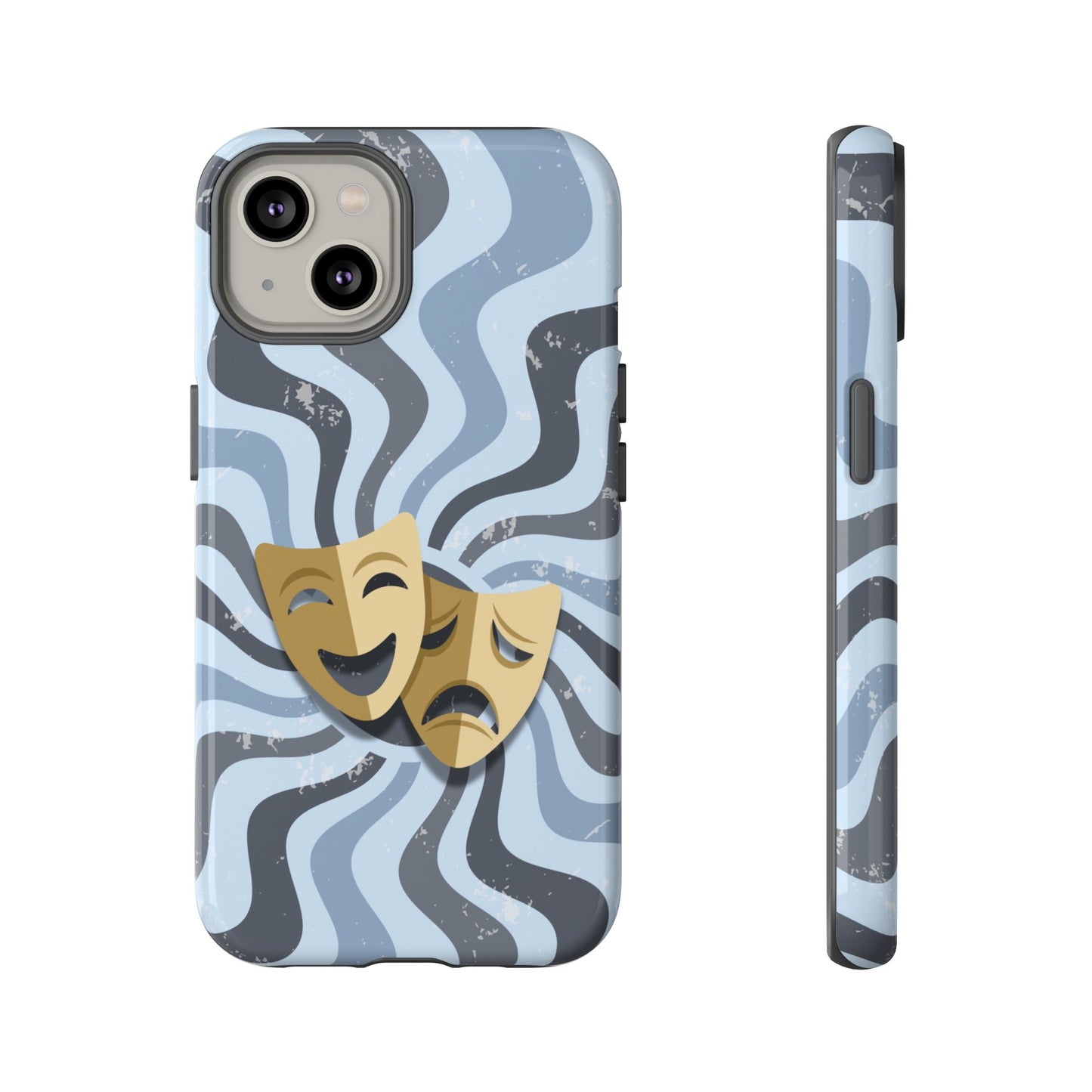 Comedy & Tragedy Masks – Blue Minimal Retro Wave Phone Case - Blue Phone Case - iPhone 14 / Glossy
