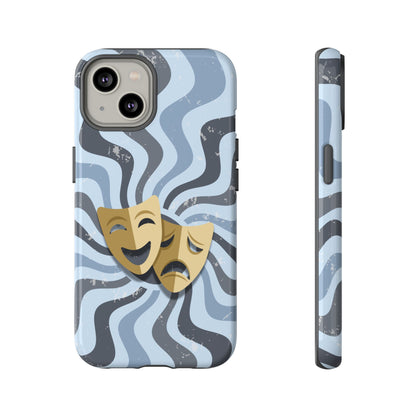 Comedy & Tragedy Masks – Blue Minimal Retro Wave Phone Case - Blue Phone Case - iPhone 14 / Glossy