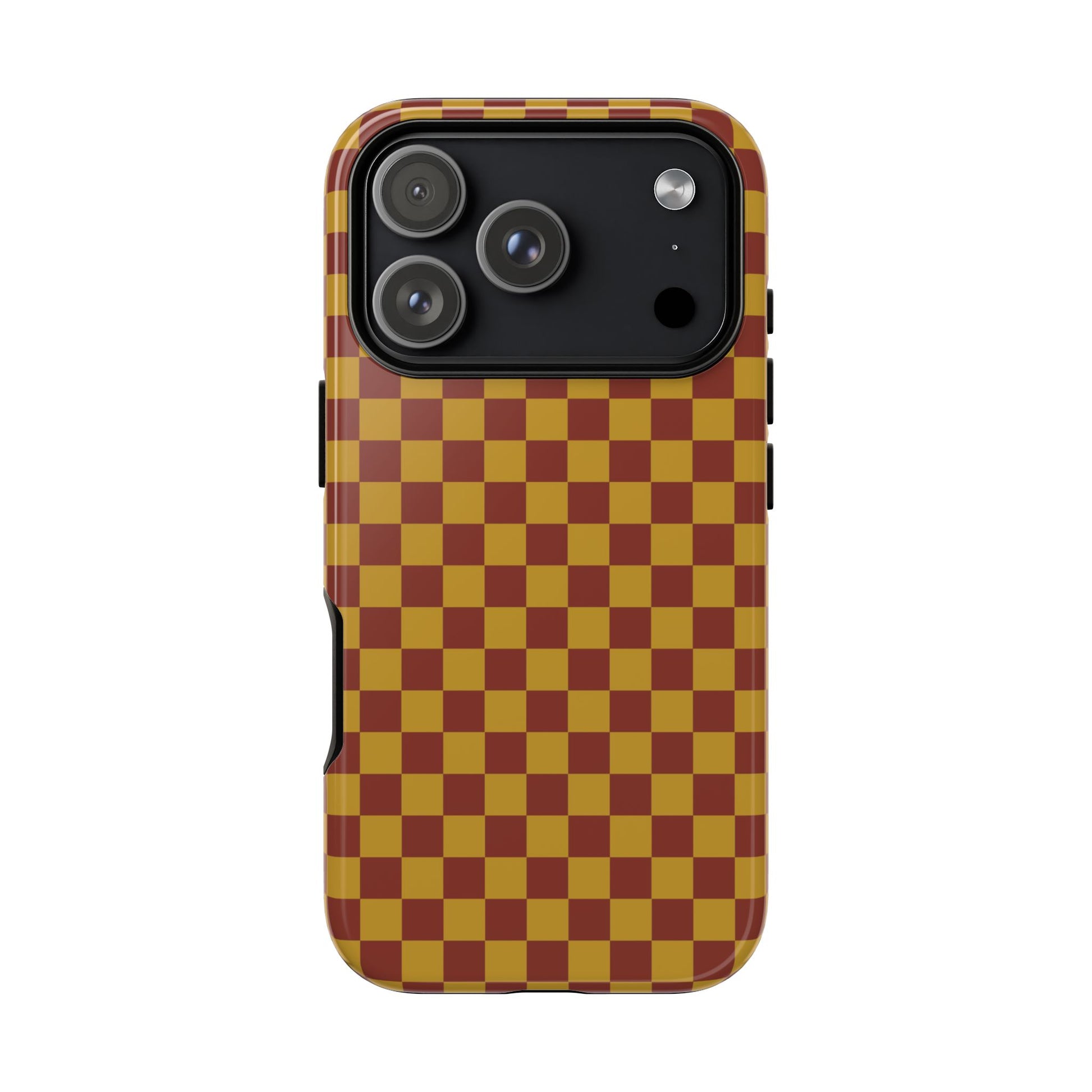 Phone Case - Trendy Mustard & Burgandy Small Checked Pattern Phone Case