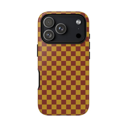 Phone Case - Trendy Mustard & Burgandy Small Checked Pattern Phone Case