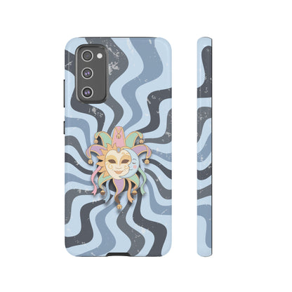 Samsung Galaxy S20 FE / Glossy Phone Case - Sun & Moon Jester Mask – Blue Retro Wave Phone Case