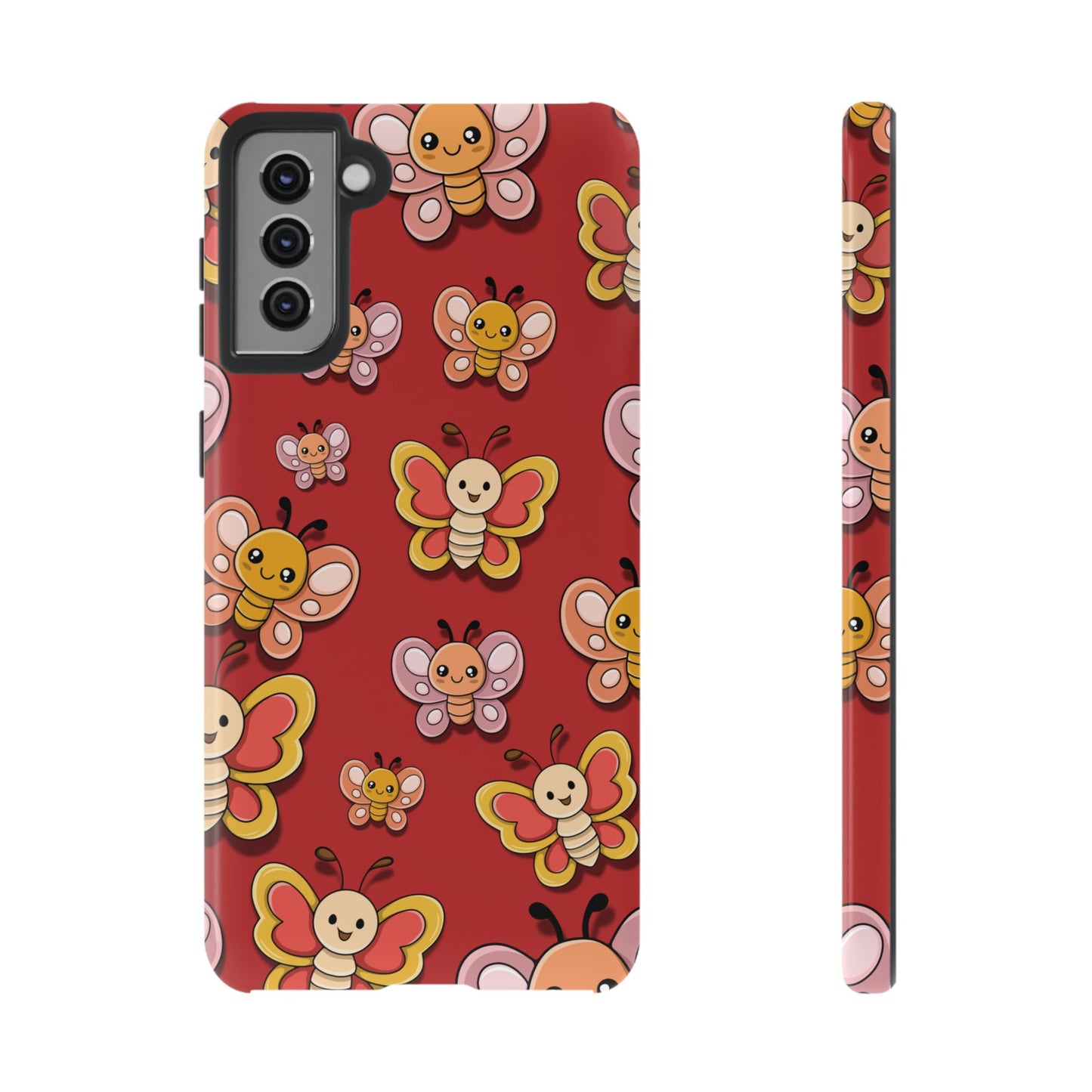 Samsung Galaxy S21 Plus / Glossy Phone Case - Red Butterfly Sticker Design Phone Case