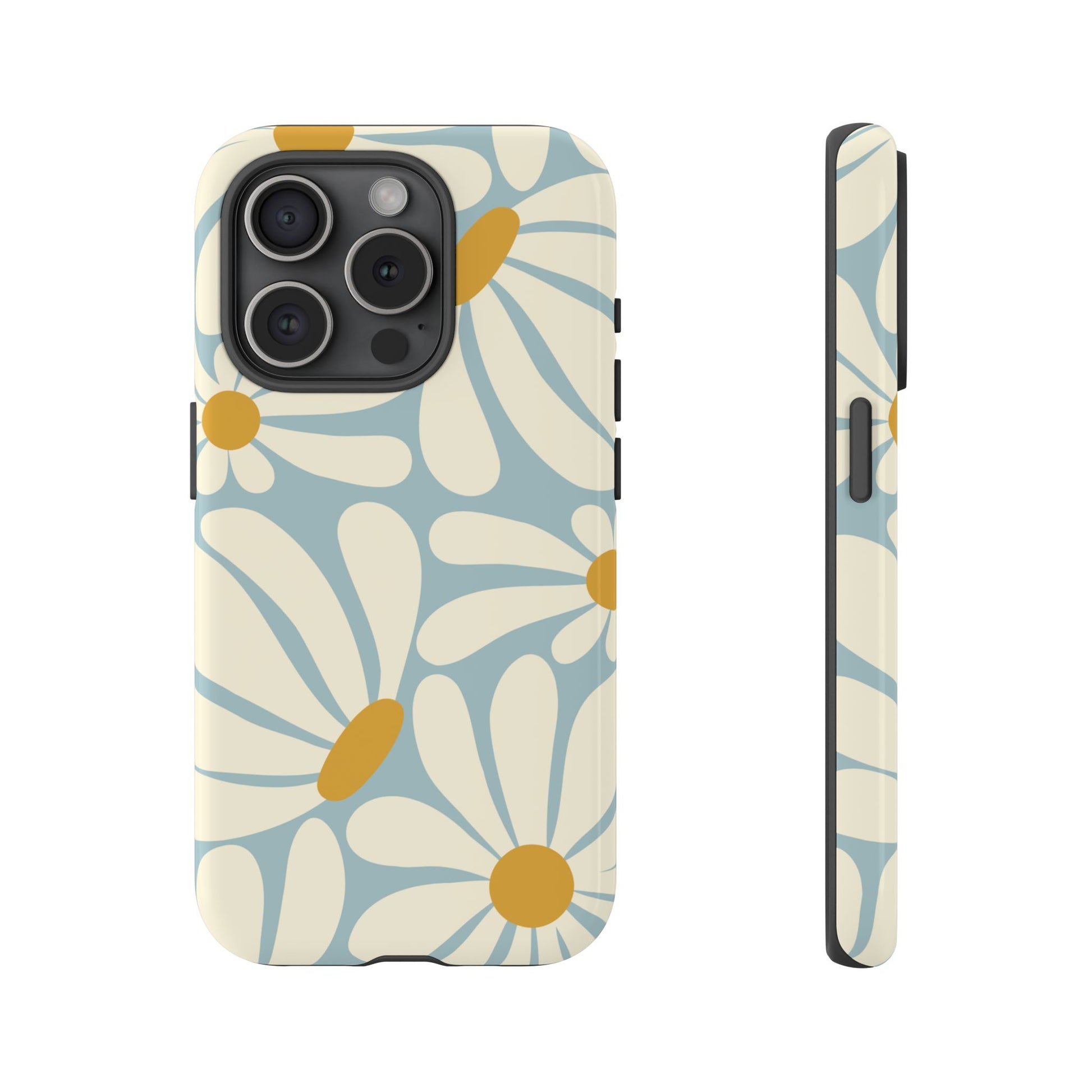 Retro Light Blue Daisy Pattern Phone Case - Blue Phone Case - iPhone 15 Pro / Glossy
