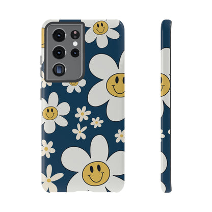 Fun Retro Daisy Pattern with Blue Background Phone Case - Blue Phone Case - Samsung Galaxy S21 Ultra / Glossy